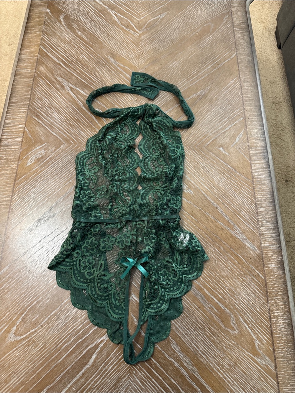 Forest Green Lace Halter Teddy